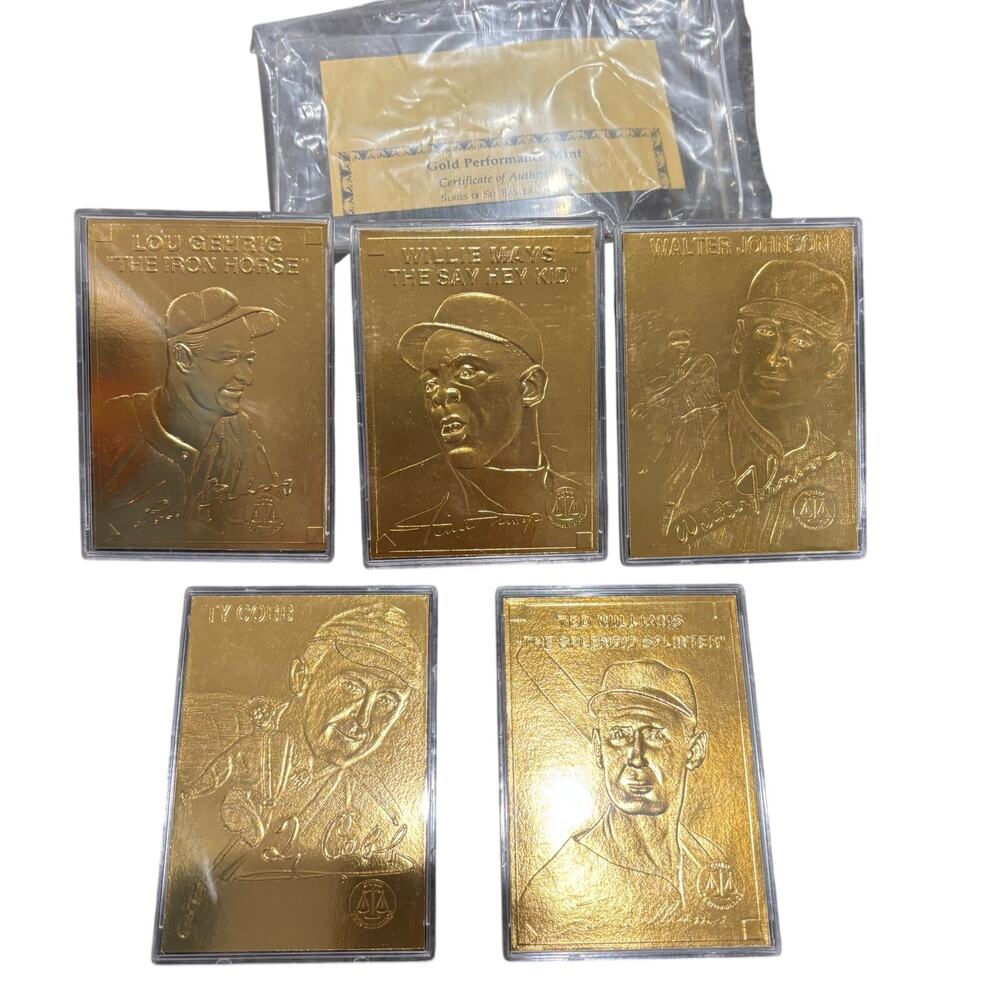 Lot Of 5 Gold Performance Mint Baseball Cards Gehrig Mays Cobb Johnson Williams
